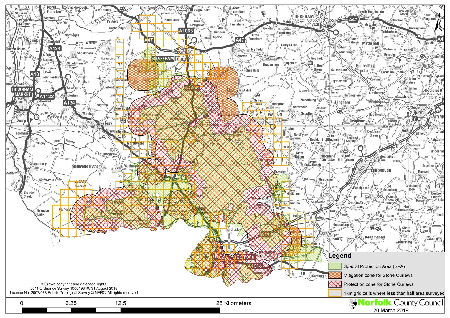 Stone Curlew mitigation zones and protection zones